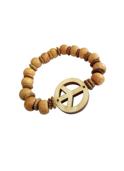 Peace Sign Symbol Pine Wood Bracelet By Menjewell